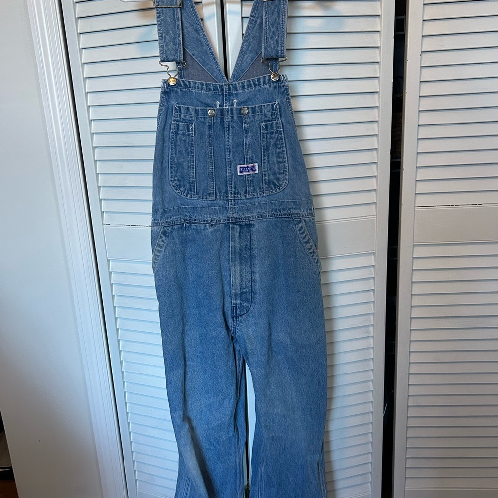 SMITH Blue Denim Overalls with Logo Patch